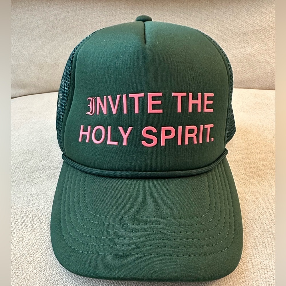 Green Trucker Faith Hat with Pink Text